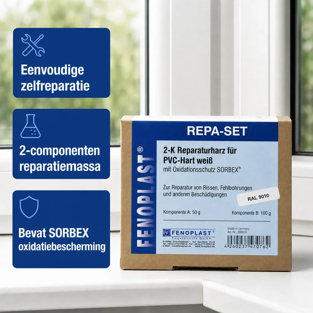 Kunststof reparatieset, kunststof reparatie set, 2K reparatie hars, kunststof venster reparatie, RAL 9010, reinweiß