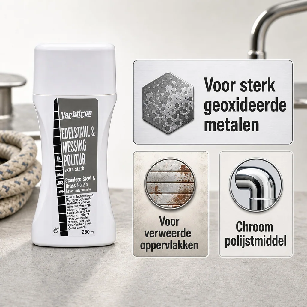 RVS polijstmiddel, Messing polijsten, Metaal polijstmiddel, 250 ml extra sterk