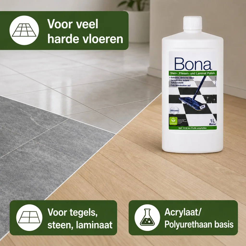 Vloer Polish, 1 Liter, glanzende polish voor tegels, steen en laminaat