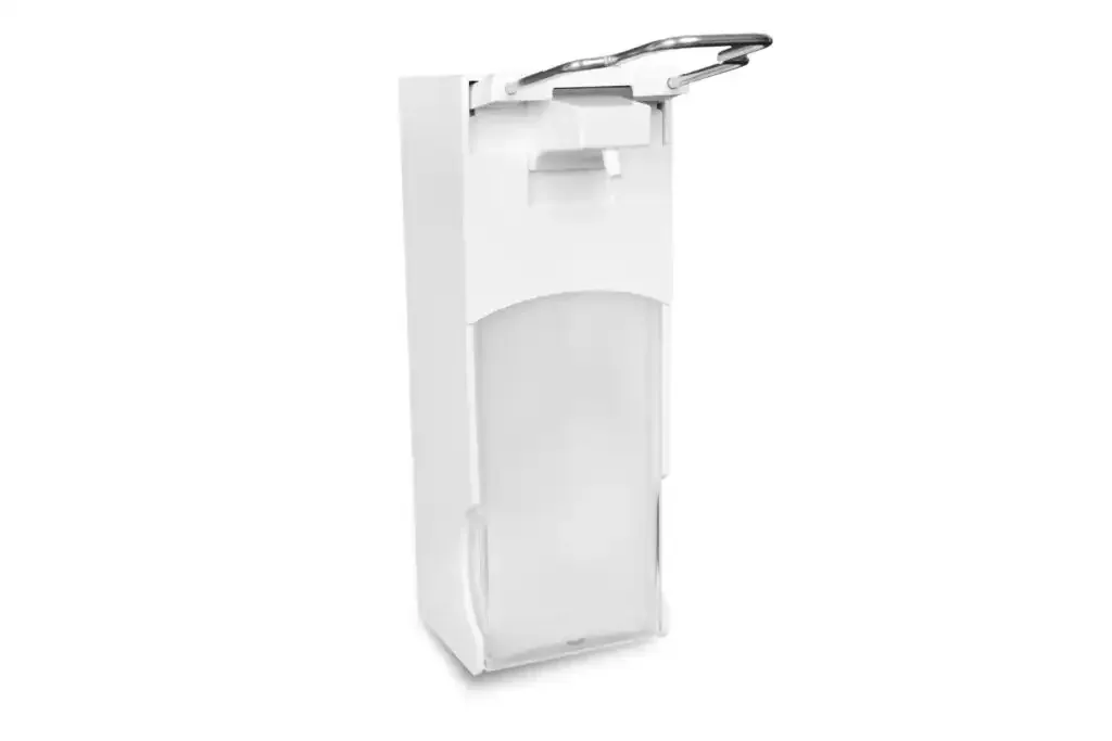 Zeepdispenser, 1000 ml, kunststof, met armhevel, witte handzeep dispenser muur, navulbaar