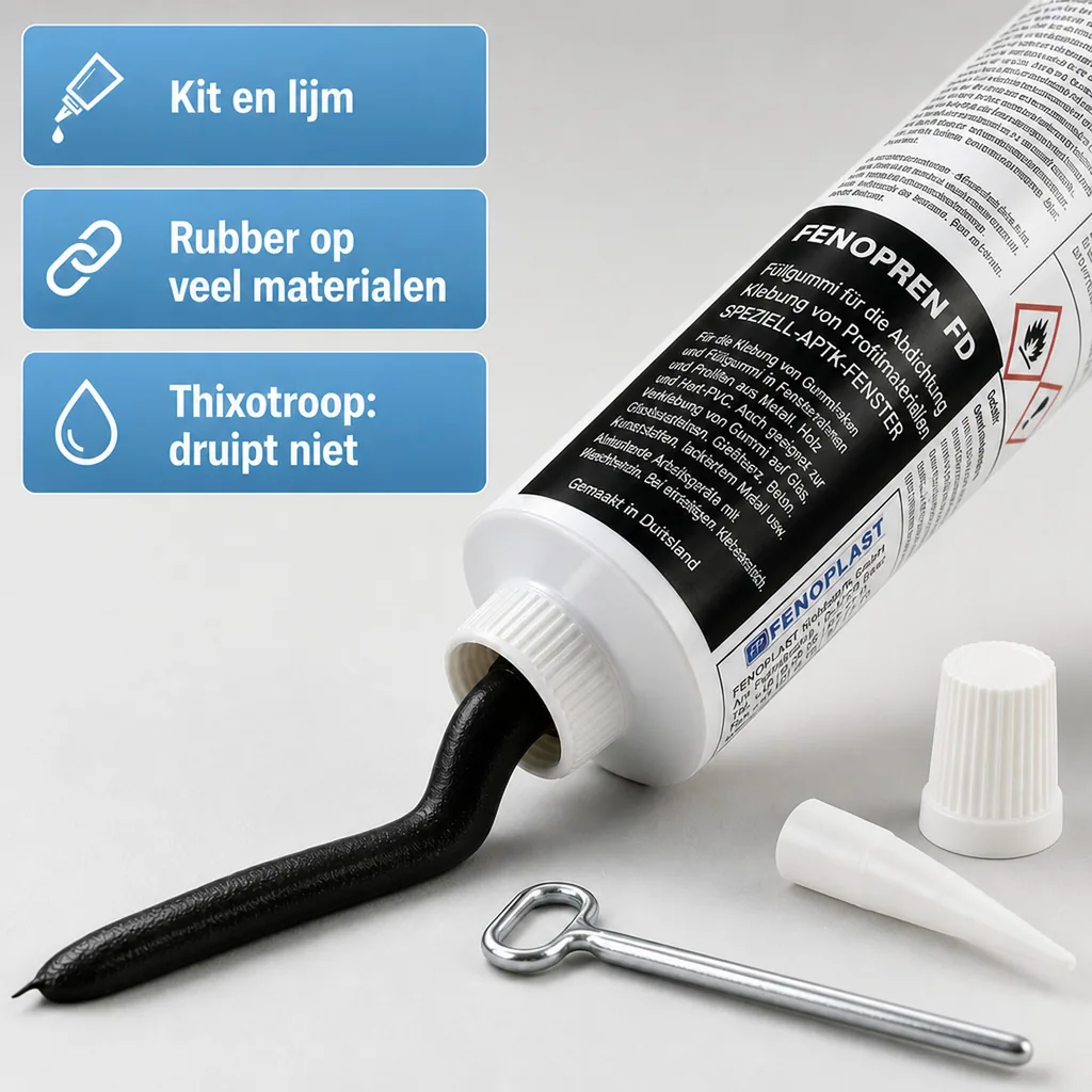 Lijmkit zwart, afdichtingskit zwart, vulmiddel zwart, FENOPLAST Fenopren FD 180g