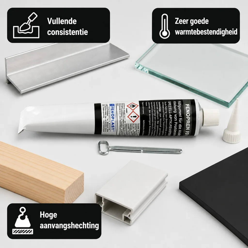Lijmkit zwart, afdichtingskit zwart, vulmiddel zwart, FENOPLAST Fenopren FD 180g