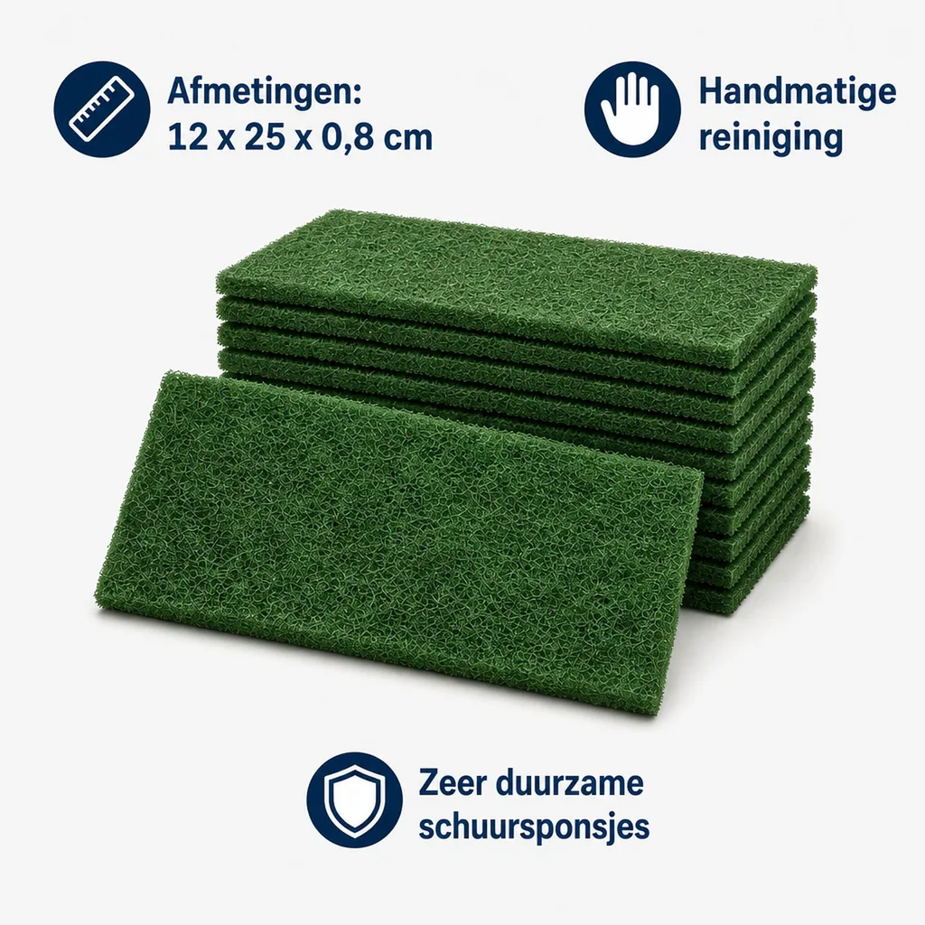 Handpads, schuurpads, schoonmaakpads, handpad groen, 12 x 25 x 0,8 cm, 10 stuks