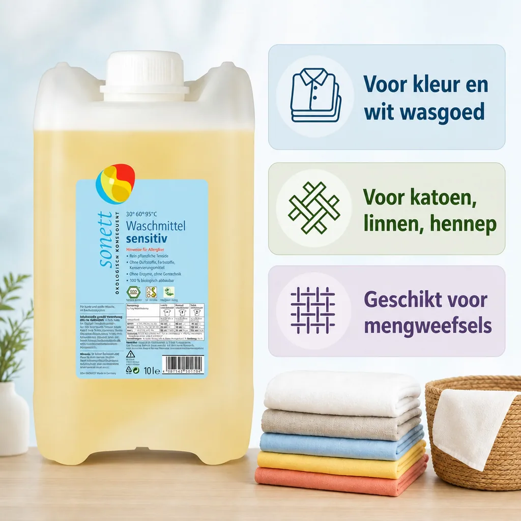 Wasmiddel gevoelige huid, vloeibaar wasmiddel, 5 Liter, wasmiddel zonder parfum, zonder kleurstoffen