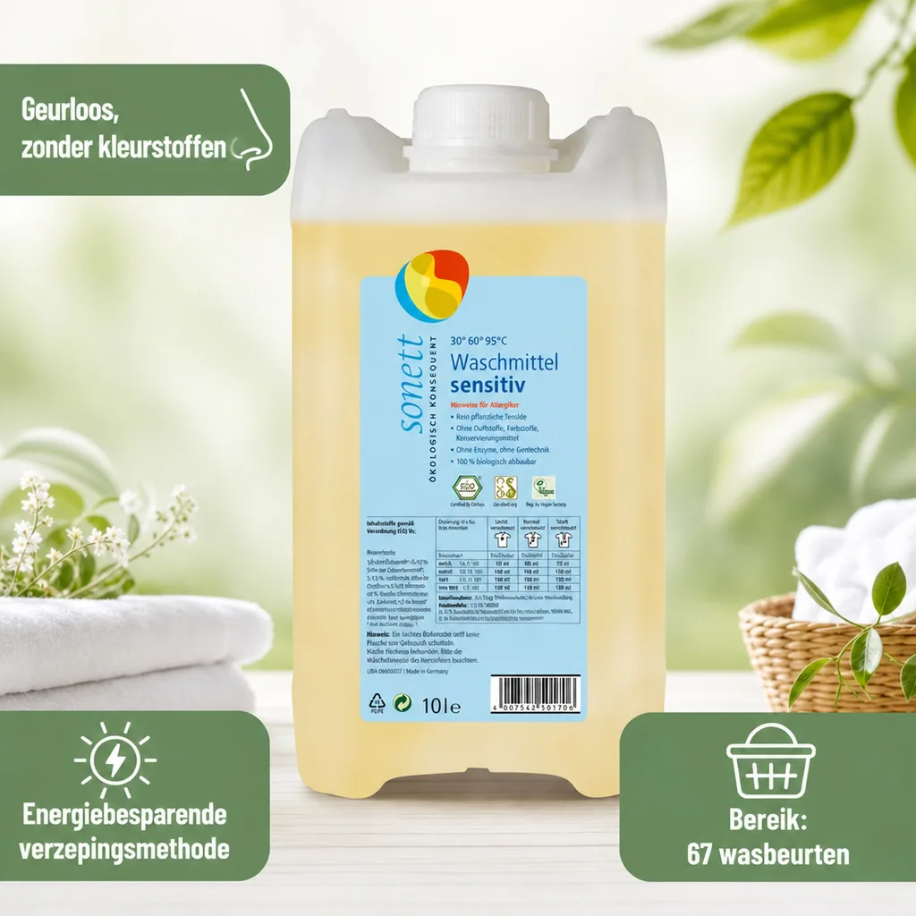 Wasmiddel gevoelige huid, vloeibaar wasmiddel, 5 Liter, wasmiddel zonder parfum, zonder kleurstoffen