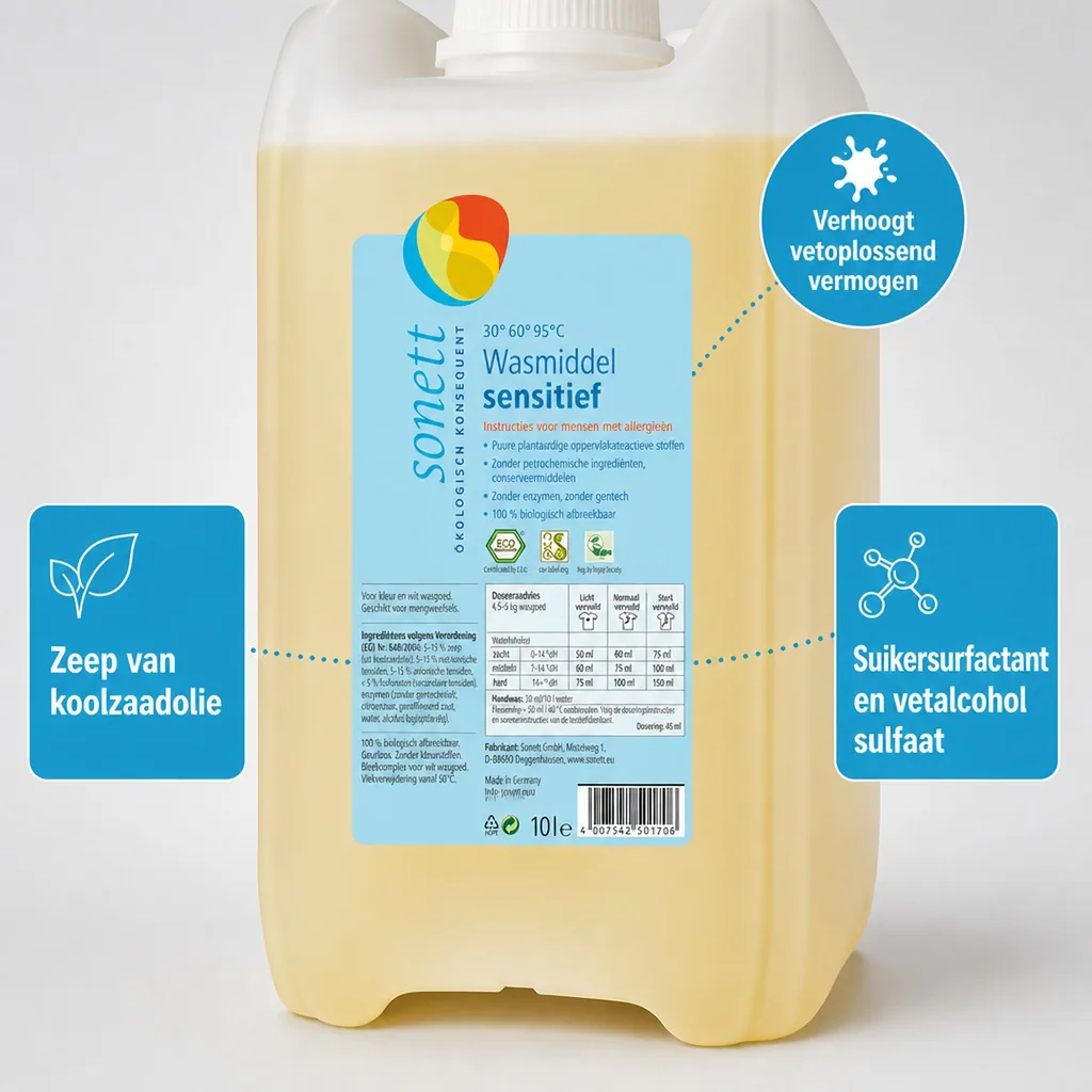 Wasmiddel gevoelige huid, vloeibaar wasmiddel, 5 Liter, wasmiddel zonder parfum, zonder kleurstoffen