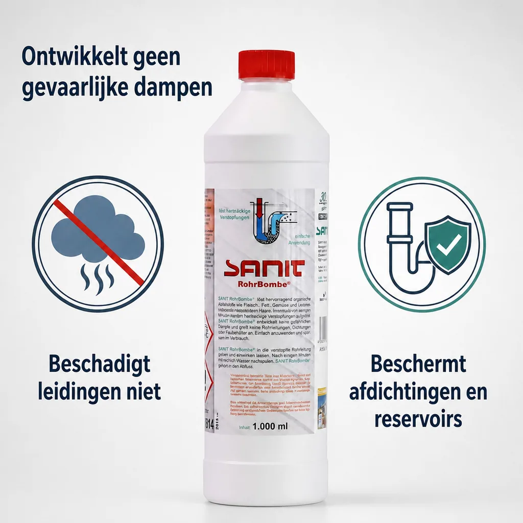 Afvoer ontstoppen vloeibaar, 1 Liter, afvoer reiniger, Sanit Rohrbombe