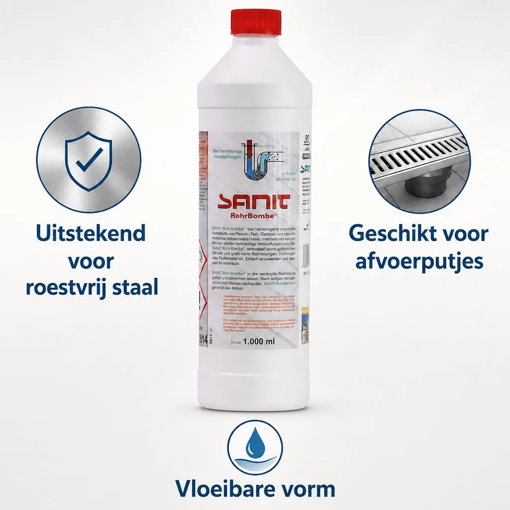 Afvoer ontstoppen vloeibaar, 1 Liter, afvoer reiniger, Sanit Rohrbombe