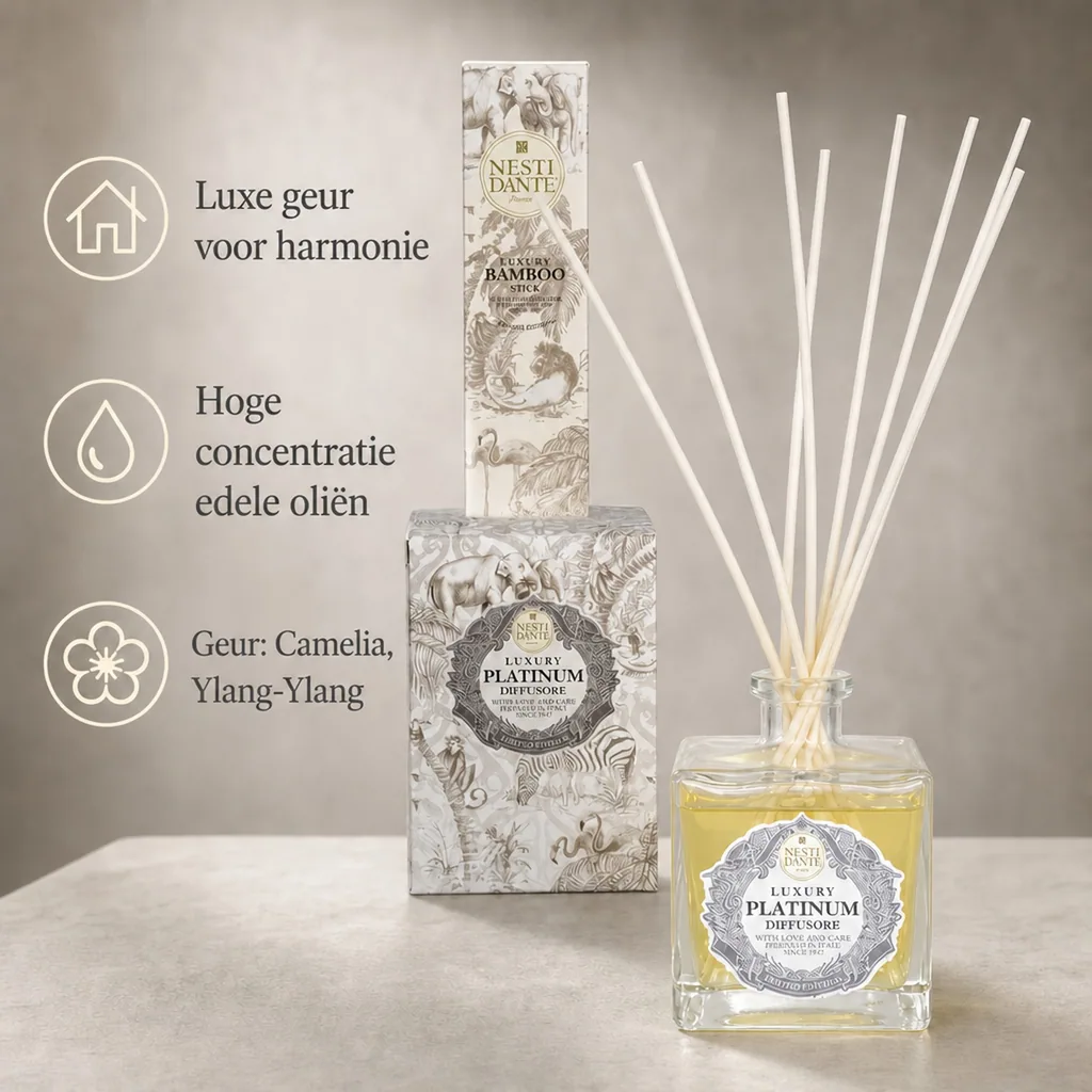 Huisparfum PLATINUM 500 ml incl. Bambusstäbchen, kamerparfum, geurverspreider
