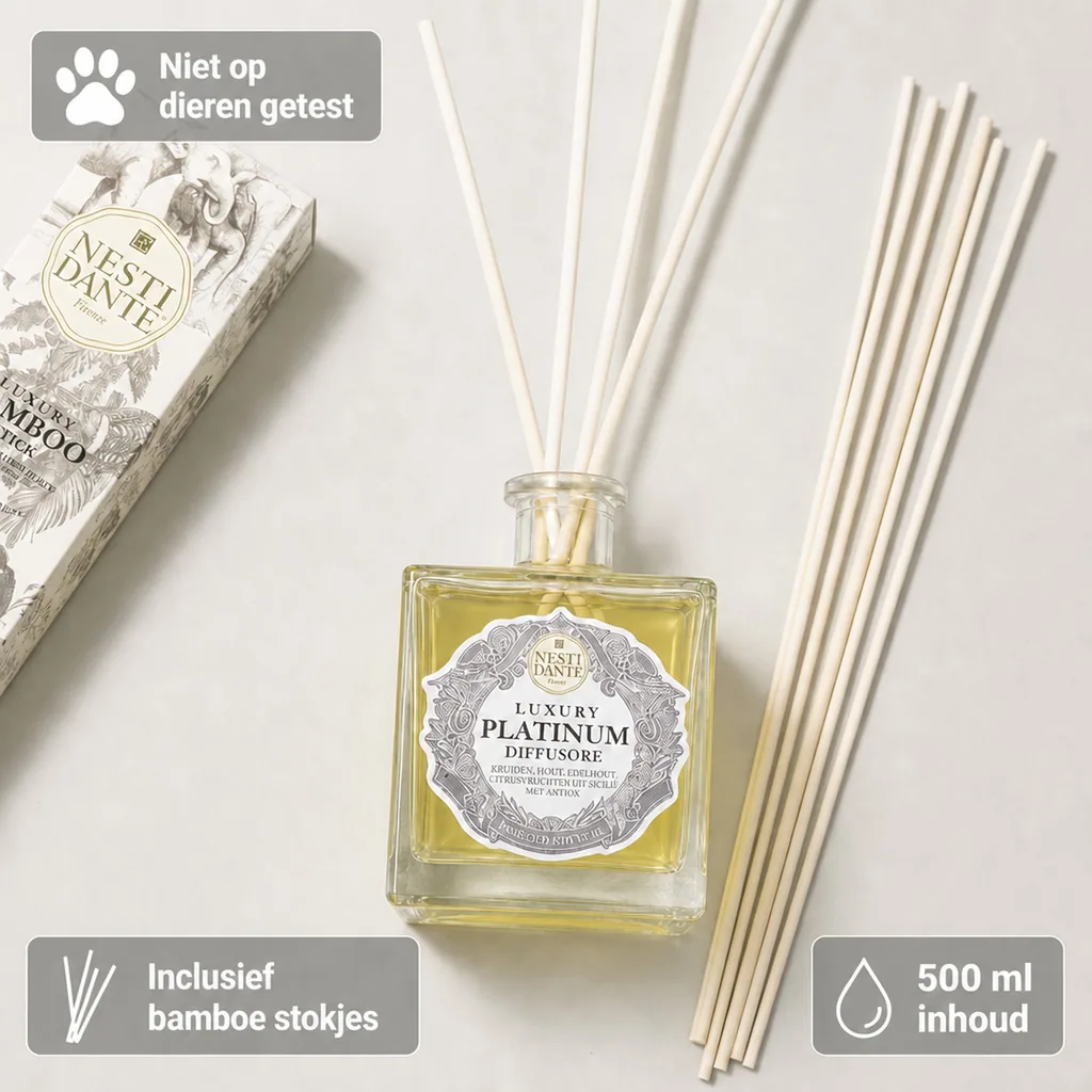 Huisparfum PLATINUM 500 ml incl. Bambusstäbchen, kamerparfum, geurverspreider