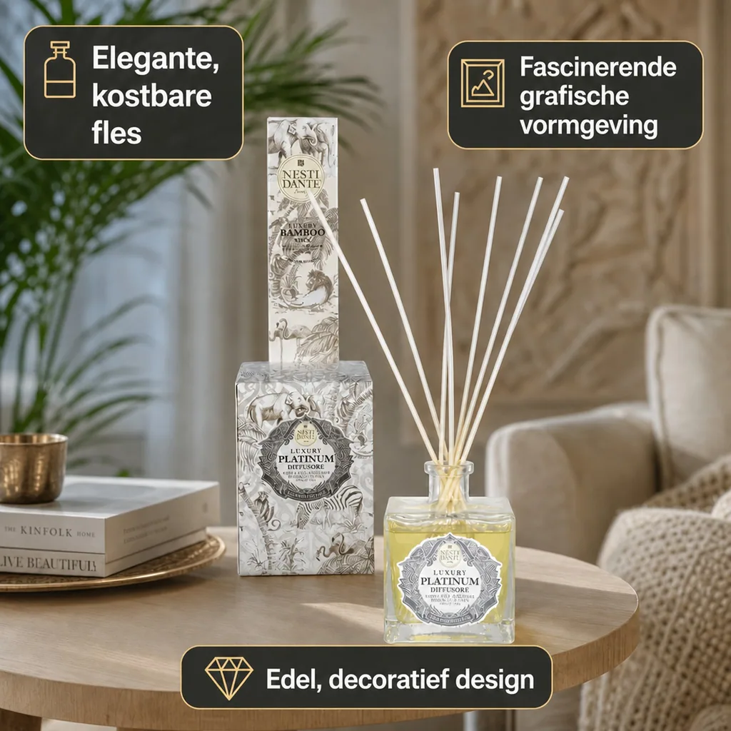 Huisparfum PLATINUM 500 ml incl. Bambusstäbchen, kamerparfum, geurverspreider