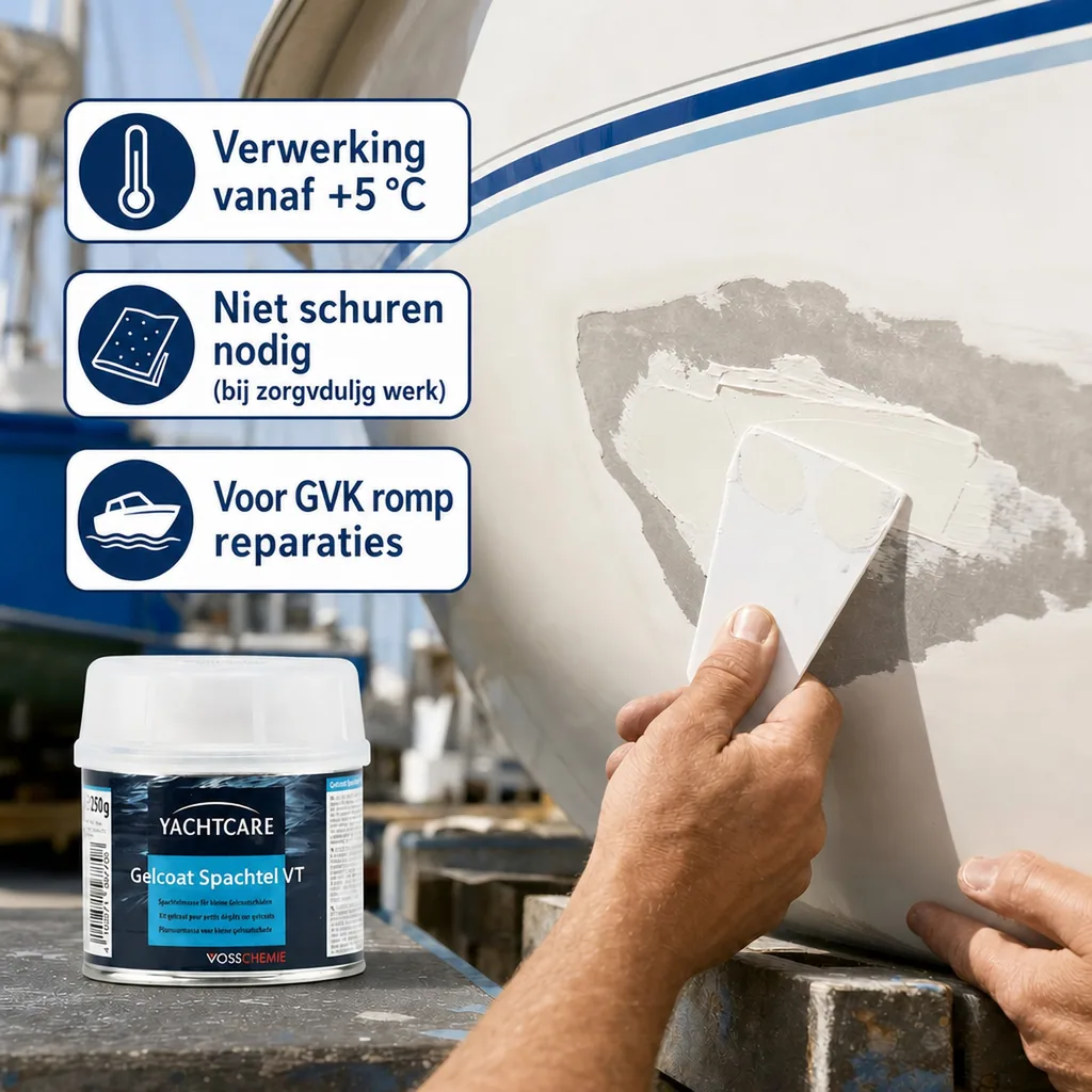 Gelcoat spachtel 250 g, gelcoat reparatie, boot reparatie, witte gelcoat