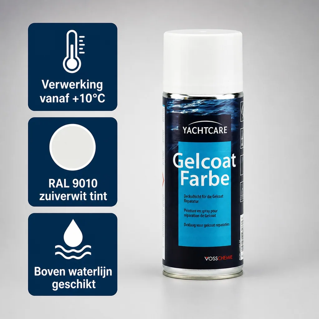 Gelcoat RAL 9010, RAL 9010 spuitbus, witte gelcoat, 400 ml Aerosolspraydose, reinweiß