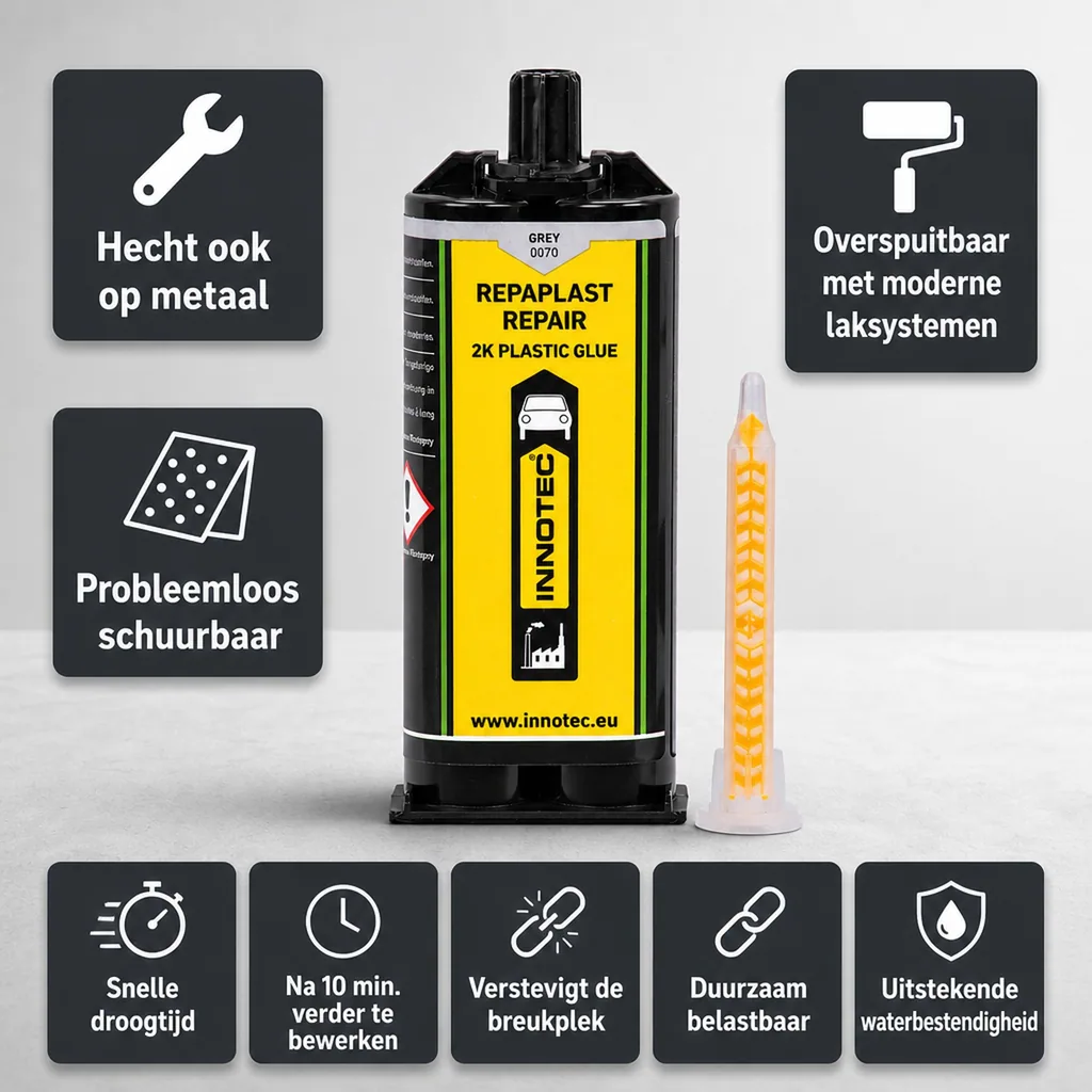 Kunststof reparatie, kunststof lijm, 50 ml, Repaplast Repair, grau, dubbelkartouche