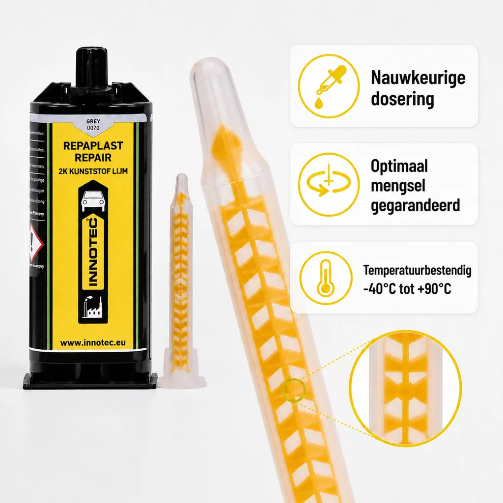 Kunststof reparatie, kunststof lijm, 50 ml, Repaplast Repair, grau, dubbelkartouche