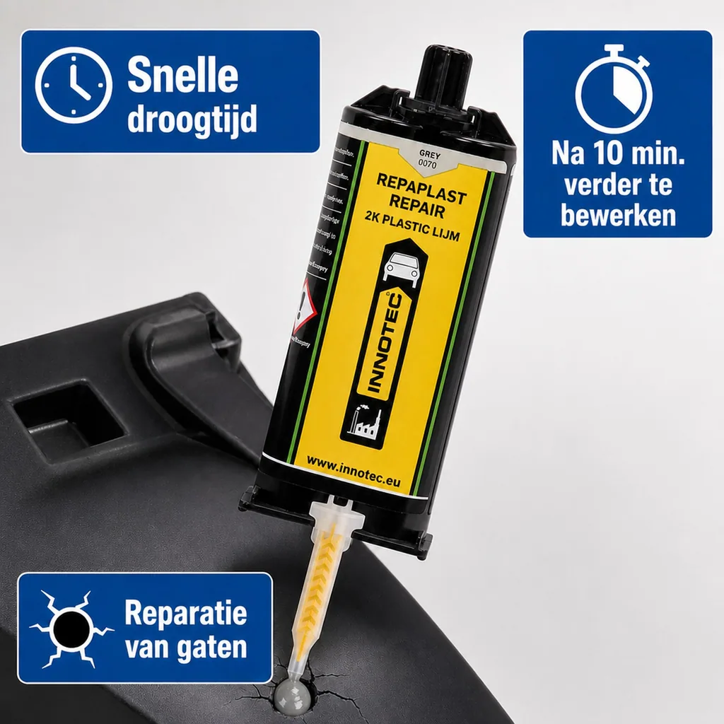 Kunststof reparatie, kunststof lijm, 50 ml, Repaplast Repair, grau, dubbelkartouche