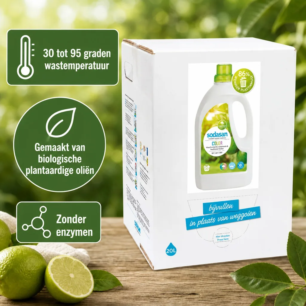 Wasmiddel kleur, vloeibaar wasmiddel, 20 liter, met limoen geur, voor gekleurde was