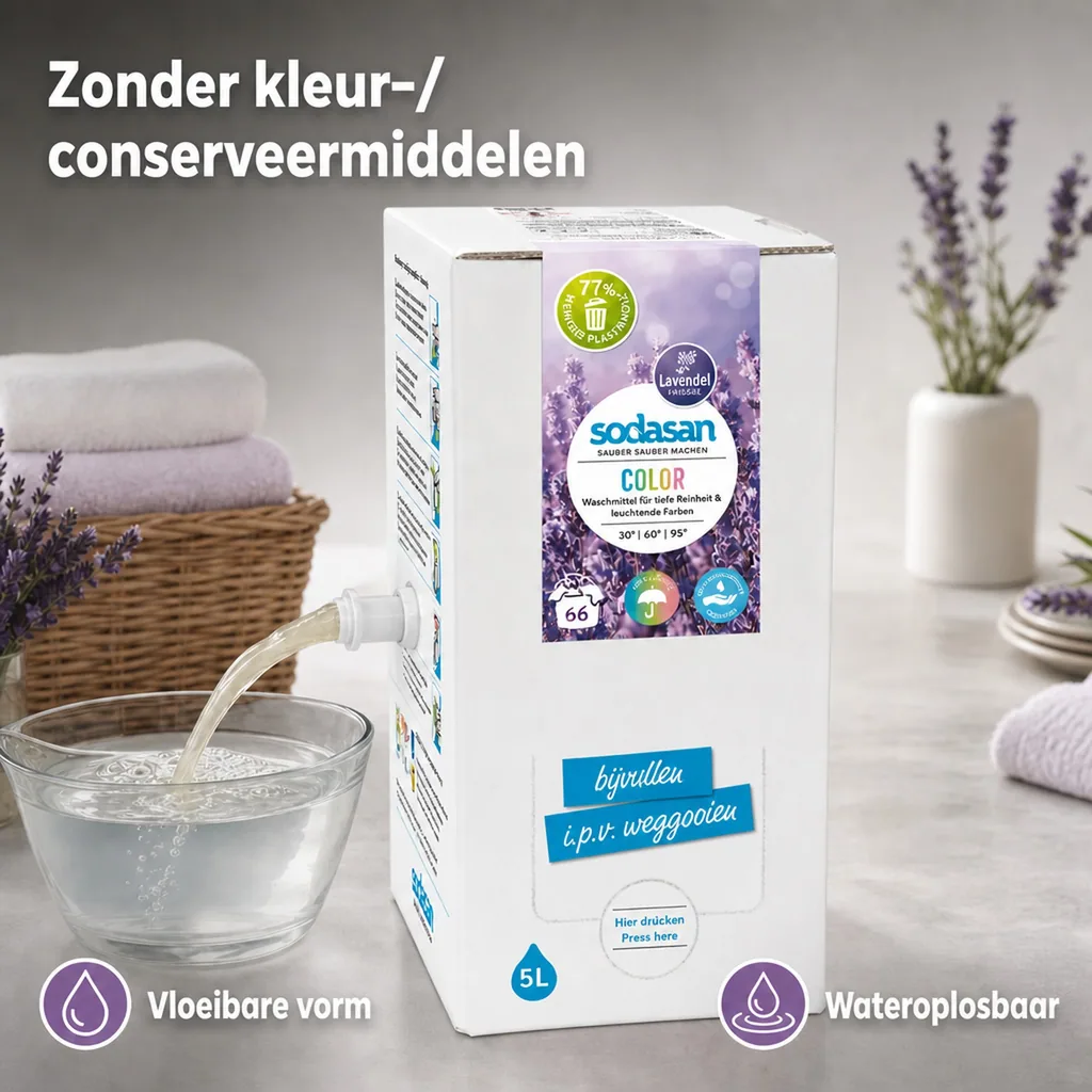Wasmiddel lavendel, vloeibaar wasmiddel, SODASAN COLOR 5 Liter Bag in Box