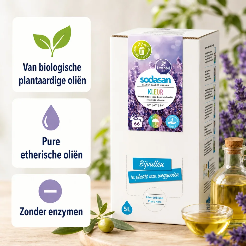Wasmiddel lavendel, vloeibaar wasmiddel, SODASAN COLOR 5 Liter Bag in Box
