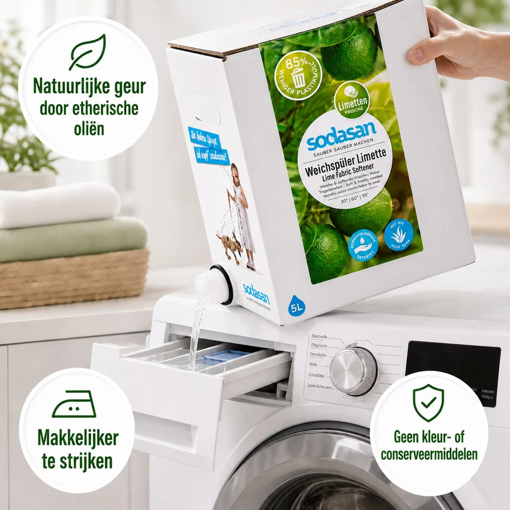 Wasverzachter, natuurlijke wasverzachter, ecologische wasverzachter, lime, 5 liter navulling grootverpakking