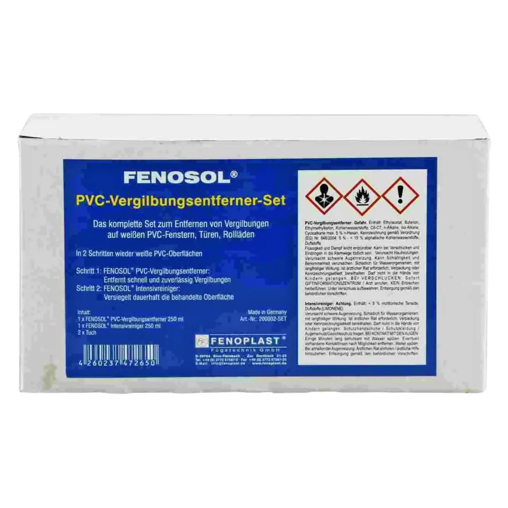 PVC reiniger, PVC vergeling verwijderen, Vergeeld PVC schoonmaken, Kunststof reiniger, PVC schoonmaken, PVC vergeling reiniger, Fenosol PVC-Vergilbungsentferner-Set