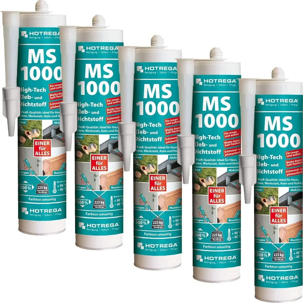 Lijmkit wit, lijm en afdichtingskit, MS 1000 High Tech, 5 x 290 ml, afdichtmiddel wit