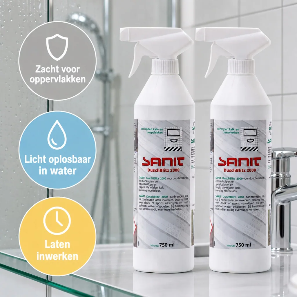 Douche reiniger, 2 x 750 ml, Douche schoonmaken, Kalk verwijderen, Badkamer schoonmaken