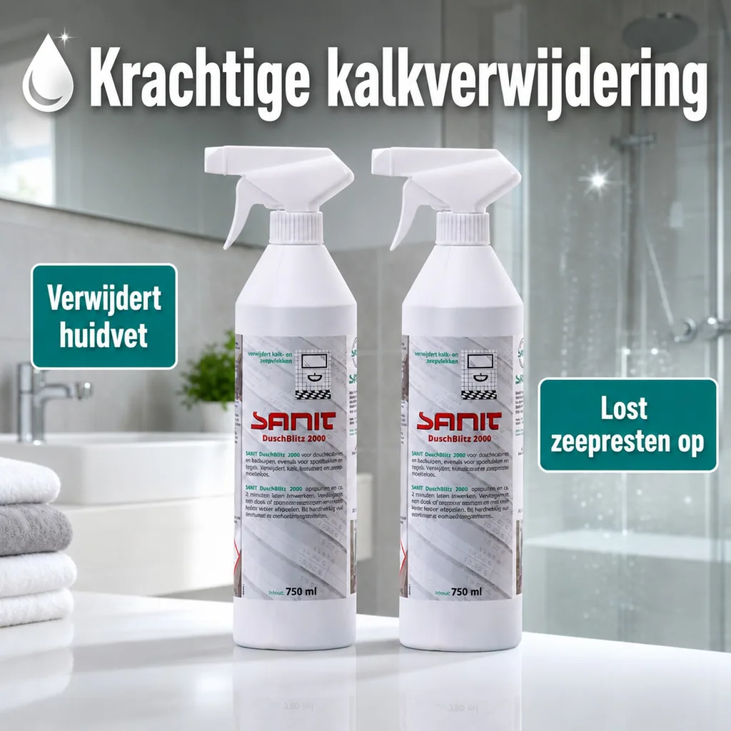 Douche reiniger, 2 x 750 ml, Douche schoonmaken, Kalk verwijderen, Badkamer schoonmaken
