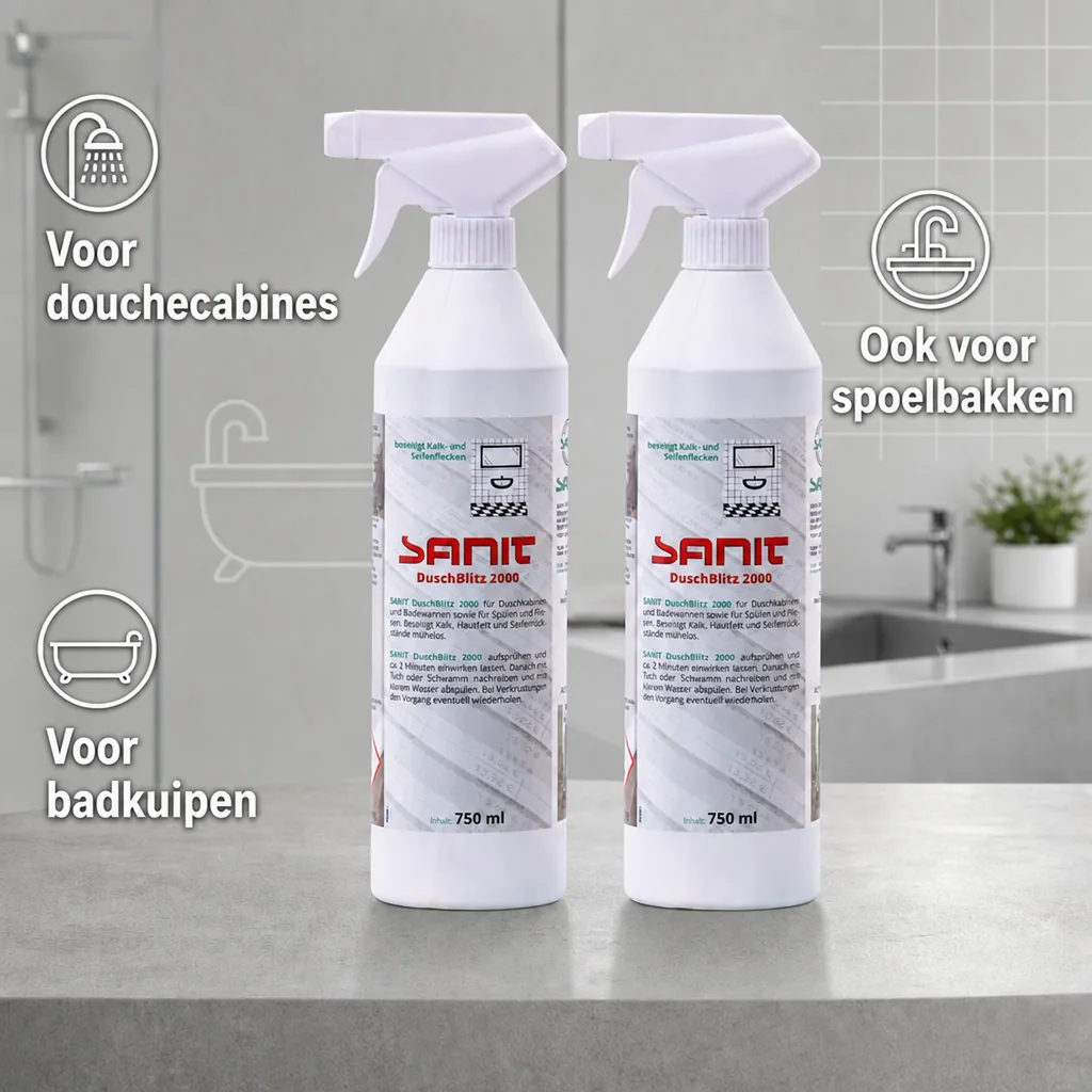 Douche reiniger, 2 x 750 ml, Douche schoonmaken, Kalk verwijderen, Badkamer schoonmaken