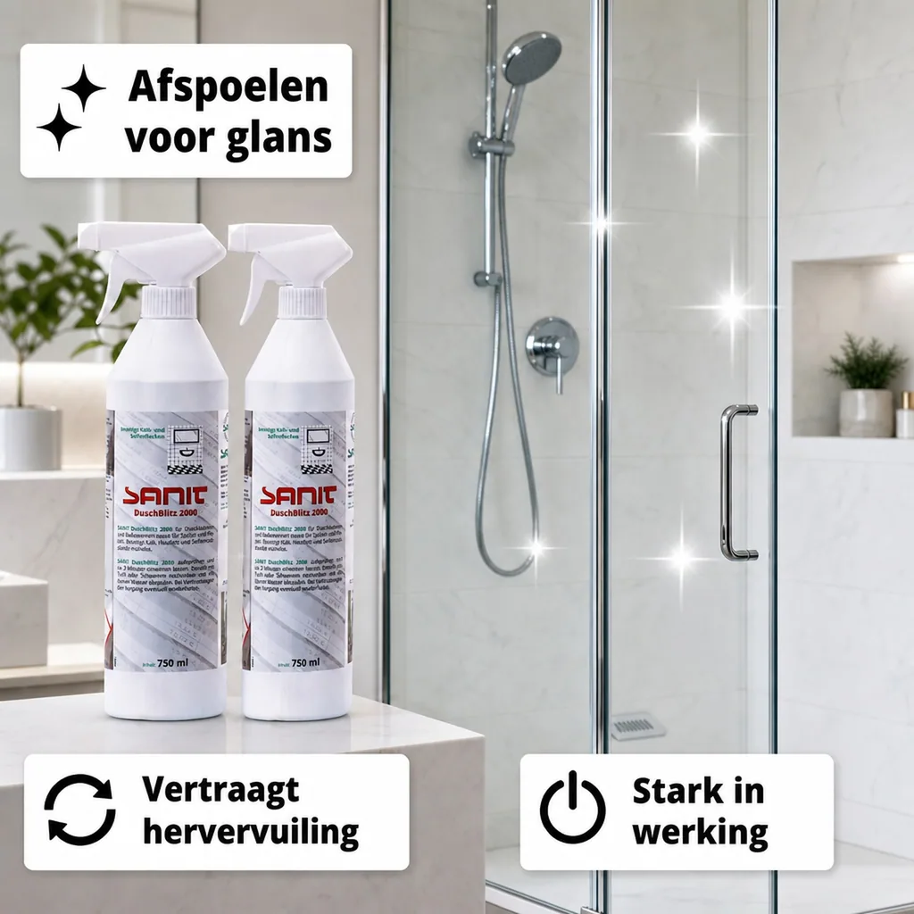 Douche reiniger, 2 x 750 ml, Douche schoonmaken, Kalk verwijderen, Badkamer schoonmaken
