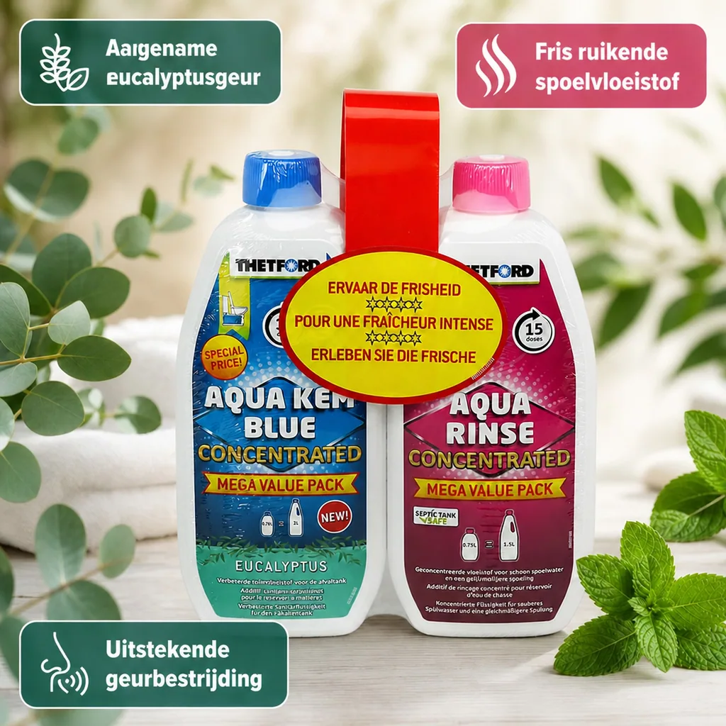 THETFORD duopakket Aqua Kem Blue Eucalyptus 0,78 liter en Aqua Rinse 0,75 liter