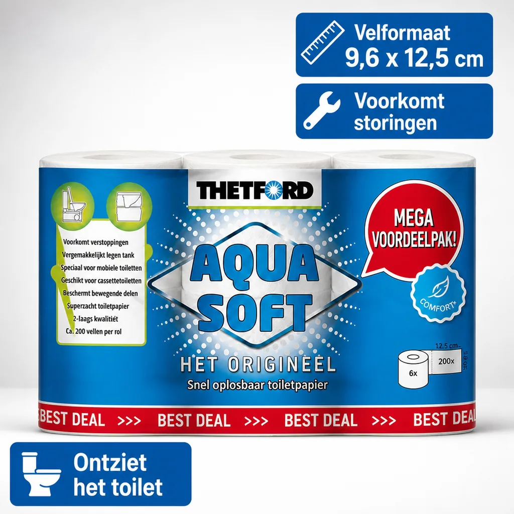 Toiletpapier, Aqua Soft, 1 Packung = 6 Rollen, zacht toiletpapier