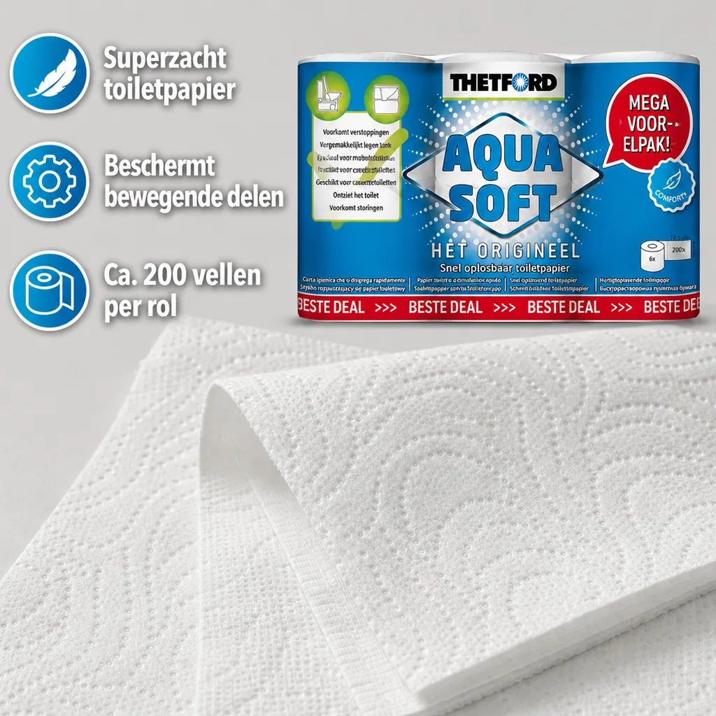 Toiletpapier, Aqua Soft, 1 Packung = 6 Rollen, zacht toiletpapier