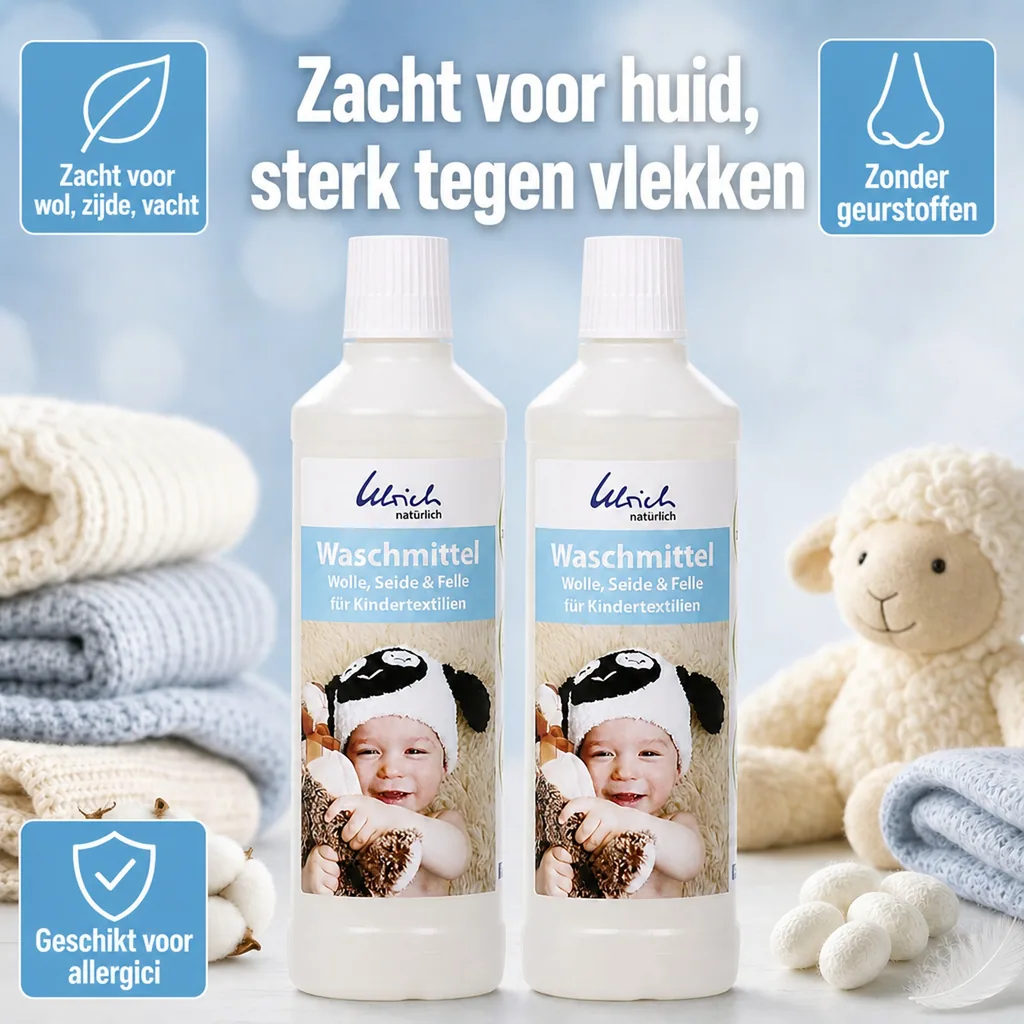Wasmiddel voor babykleding, wasmiddel voor kindertextiel, 2 x 500 ml vloeibaar, wol en zijde