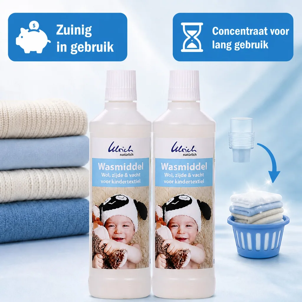 Wasmiddel voor babykleding, wasmiddel voor kindertextiel, 2 x 500 ml vloeibaar, wol en zijde