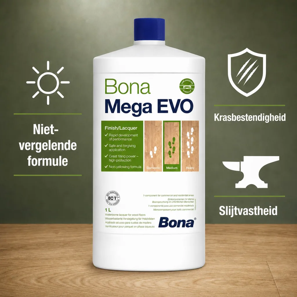 Bona Mega Evo extra mat, Parketlak extra mat, 1 Liter, Houten vloer lak extra mat