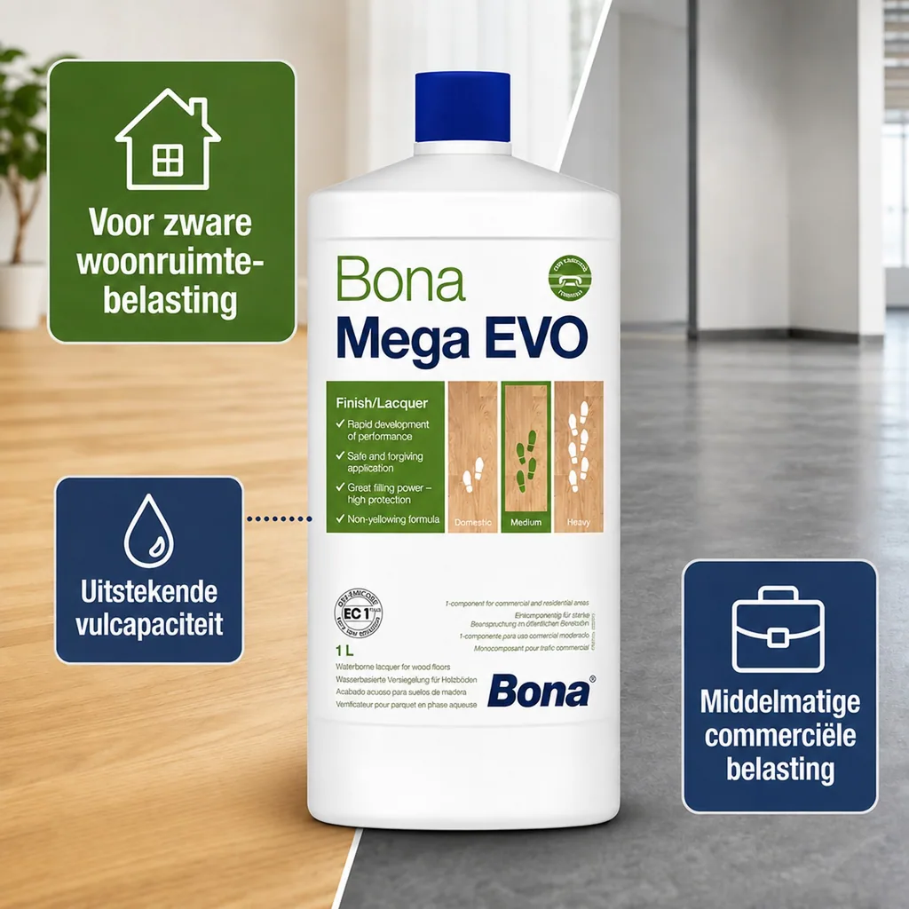 Bona Mega Evo extra mat, Parketlak extra mat, 1 Liter, Houten vloer lak extra mat