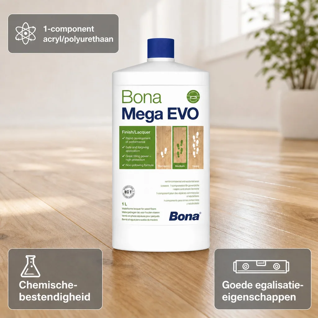 Bona Mega Evo extra mat, Parketlak extra mat, 1 Liter, Houten vloer lak extra mat