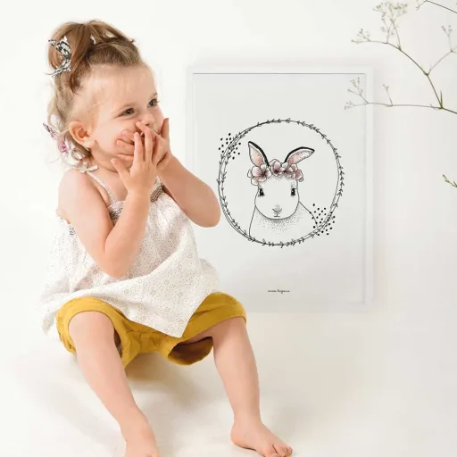 Lilipinso poster konijntje met bloemen wit roze