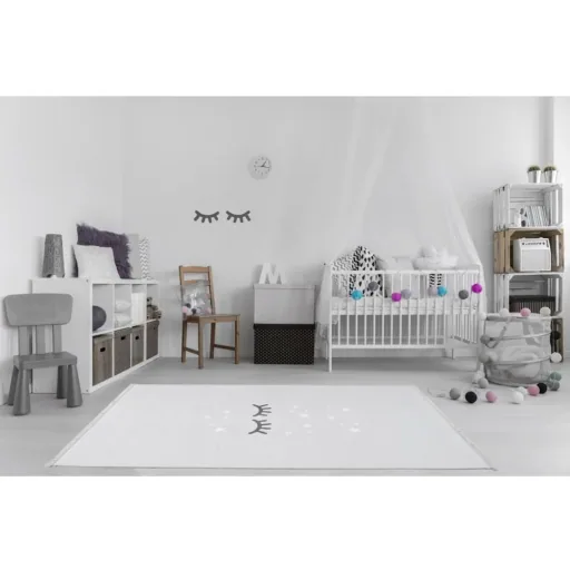 Livone kindertapijt afwasbaar slaapogen zilvergrijs, Tapijtmaat: 140 x 190 cm