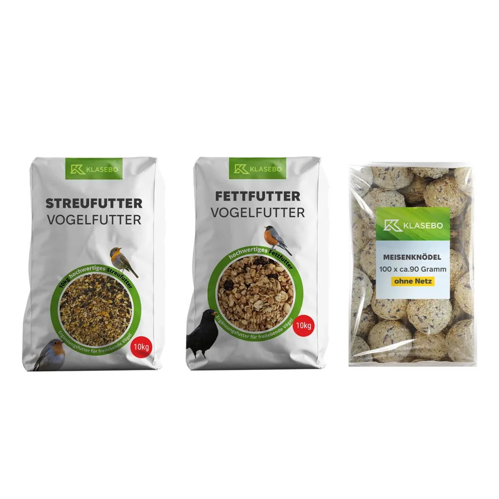 Set vogelvoer voor het hele jaar 30kg - strooivoer 10kg, insectenvetbolletjes 100 st. zonder net, hoogenergetisch suetvoeder 10kg