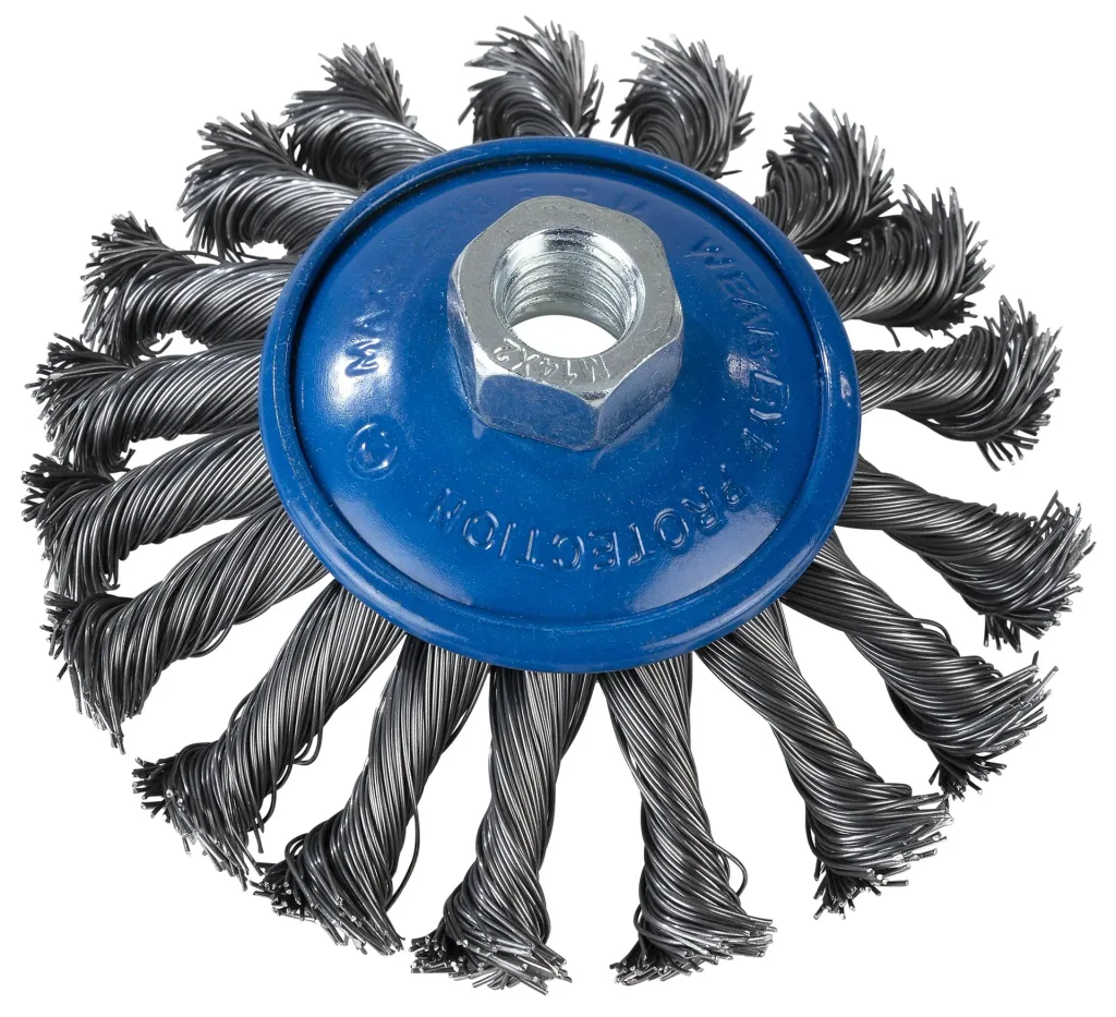 Conical brush, knotted, steel wire, Ø 115 mm, M14
