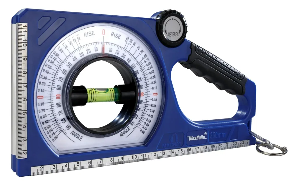 Protractor 250 mm with adjustable spirit level and magnet