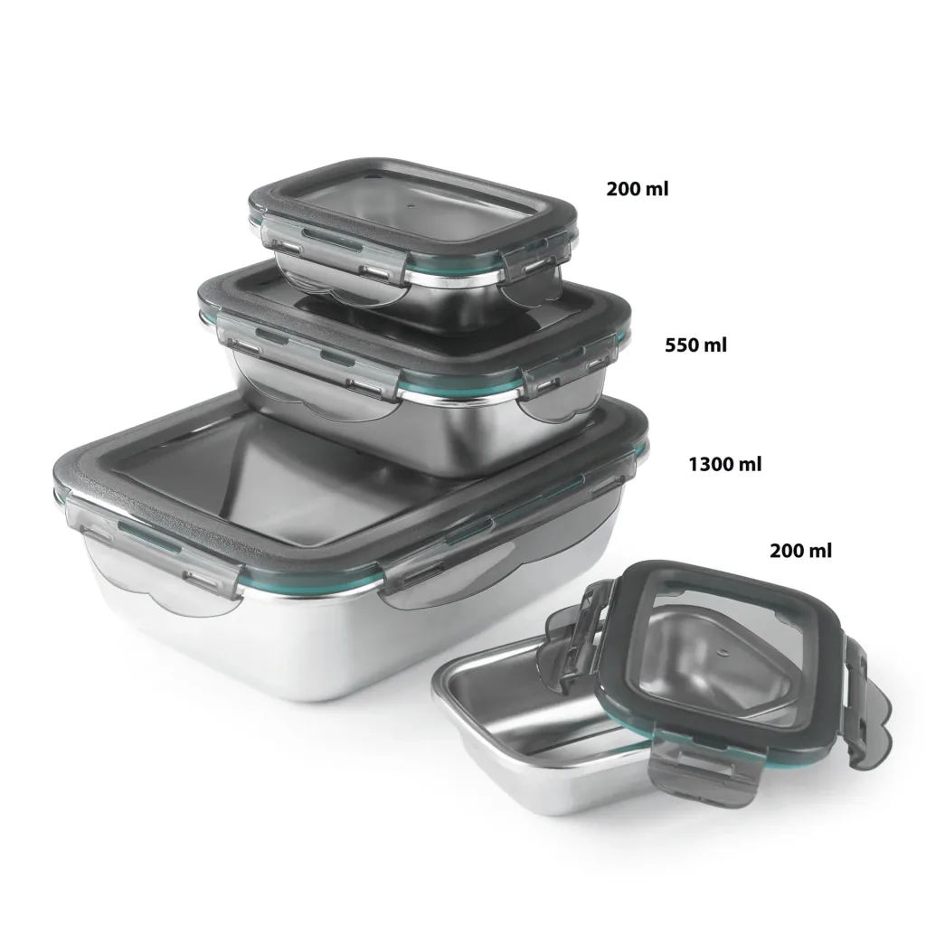 Stainless steel food storage container set, 8 pieces - microwave safe!