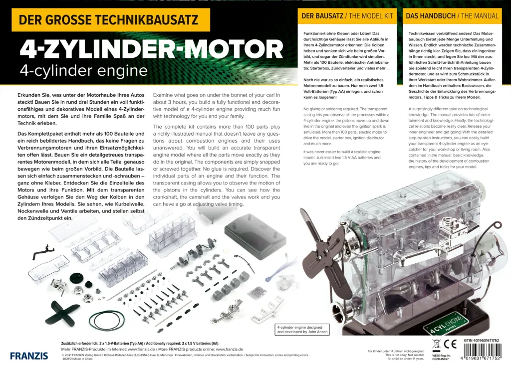 Grote techniekbouwpakket 4-cilindermotor
