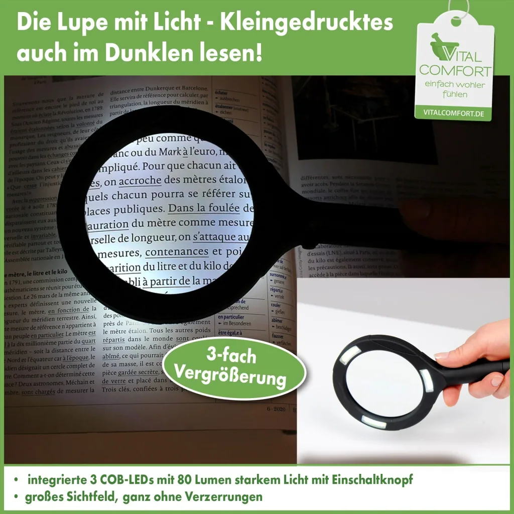 Magnifying glass with 15 LEDs, black
