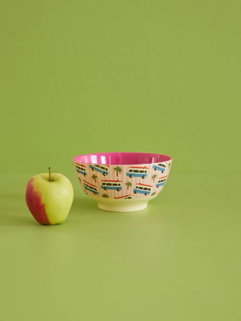 RICE bord, kom - Pink Cars print, Melamine, Maat: middel
