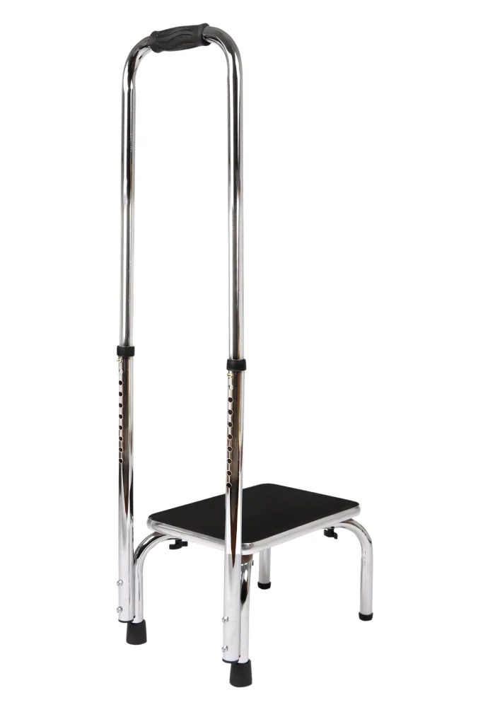 Step with height-adjustable handle, chrome, 88 - 108 cm