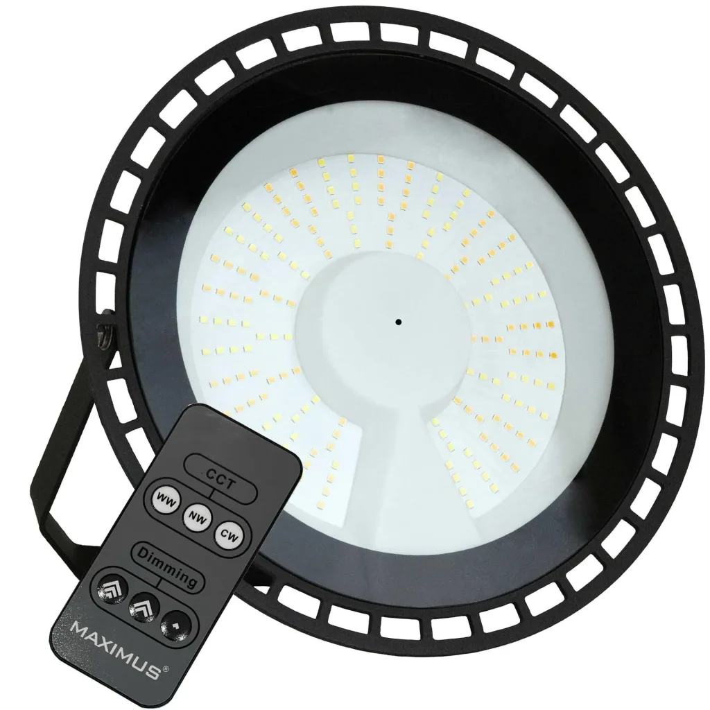 LED high bay spotlight, 100 watts, 11000 lumens, selectable light color, remote controllable