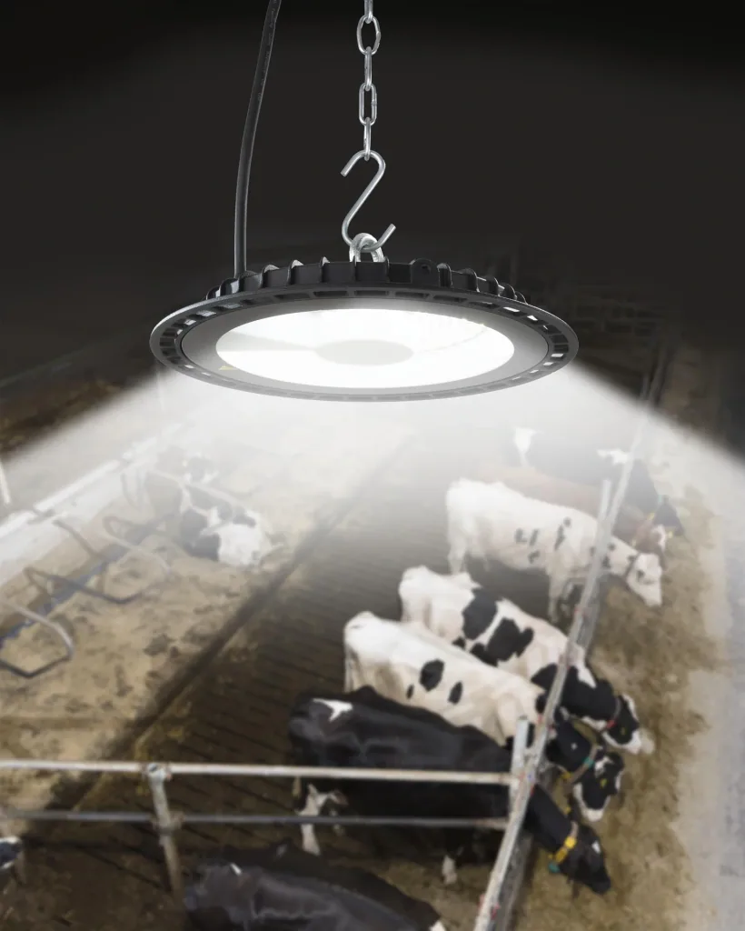 LED high bay spotlight, 100 watts, 11000 lumens, selectable light color, remote controllable